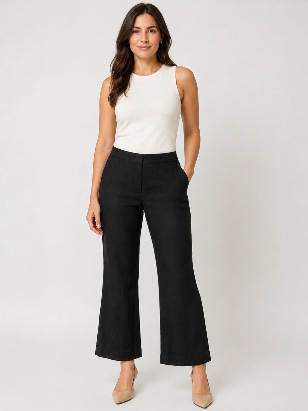 Massimo Dutti Black Linen Blend Flare Trousers Womens US 12 EU 44 NWOT